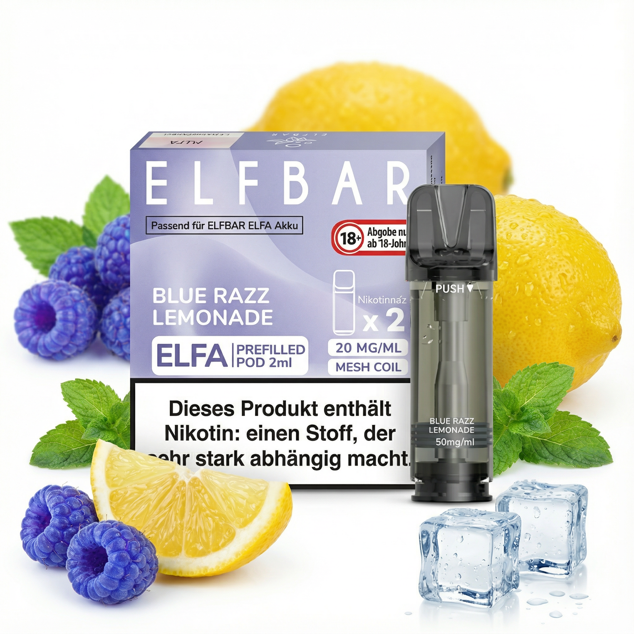 2x Elfbar ELFA Blue Razz Lemonade 20mg Pods