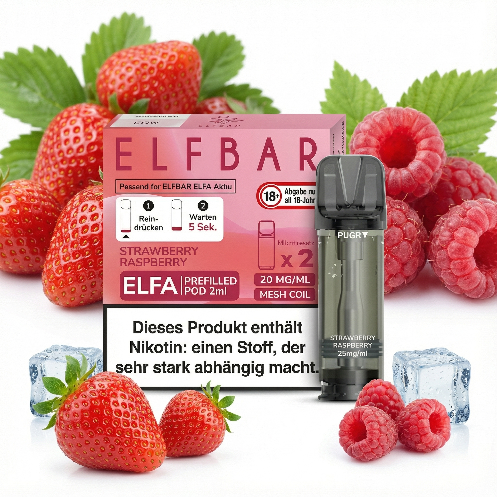 2x Elfbar ELFA Strawberry Raspberry 20mg Pods
